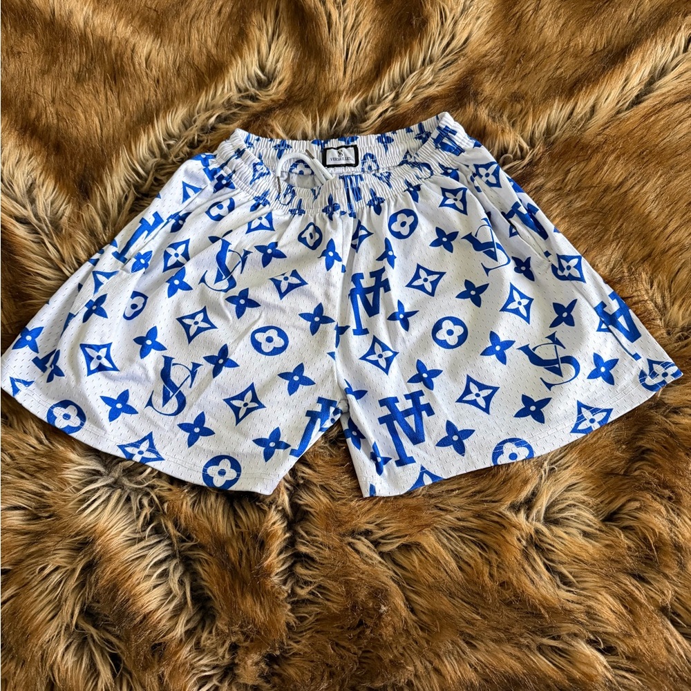 Men's Blue and White Athletic Shorts